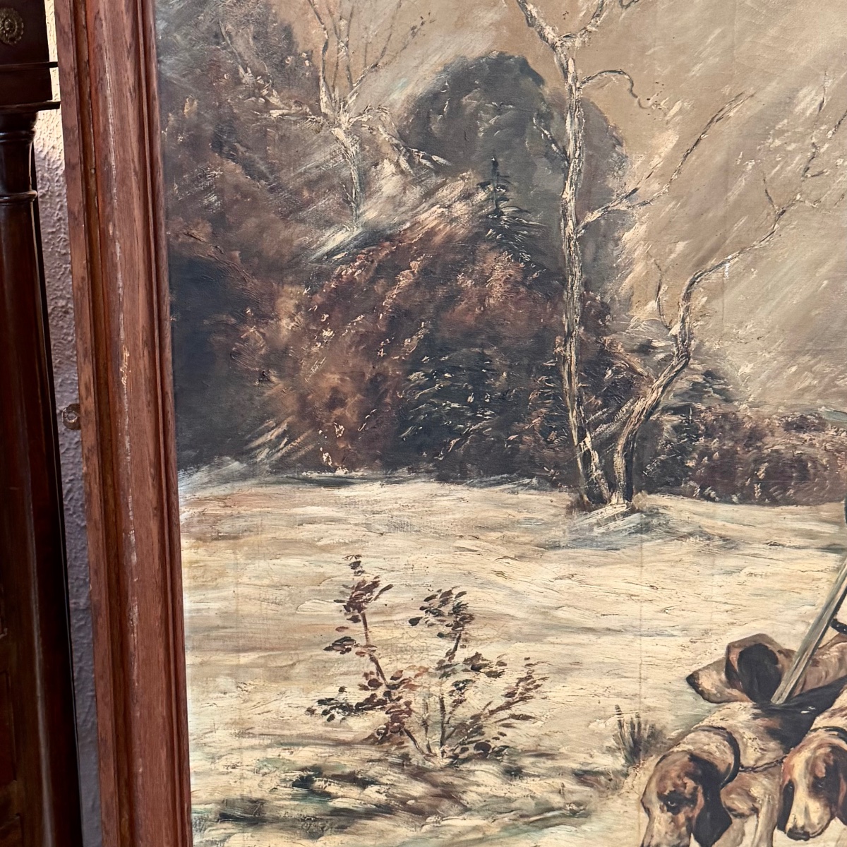 Huile sur toile chasseur et ses chiens-photo-3