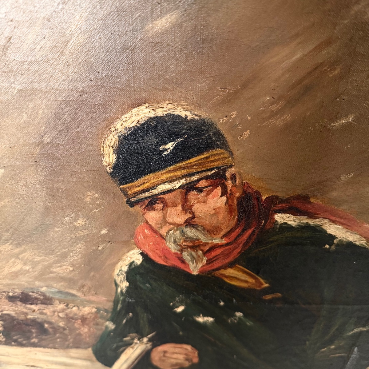 Huile sur toile chasseur et ses chiens-photo-2