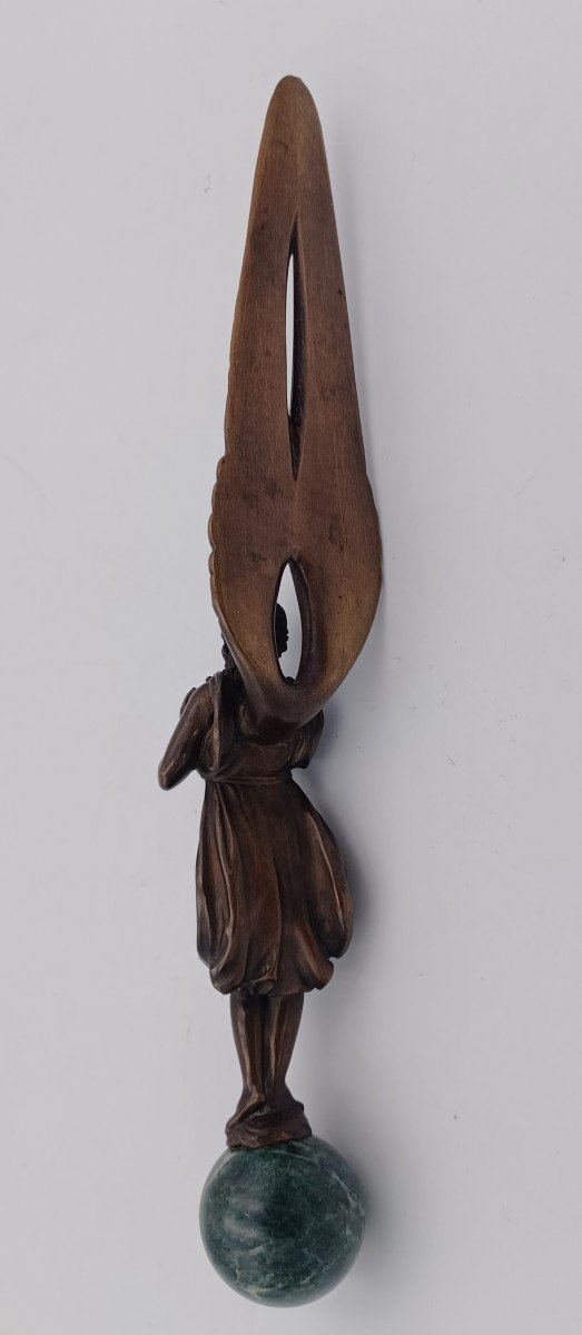 19th Century Bronze And Marble Letter Opener, Praying Angel-photo-2