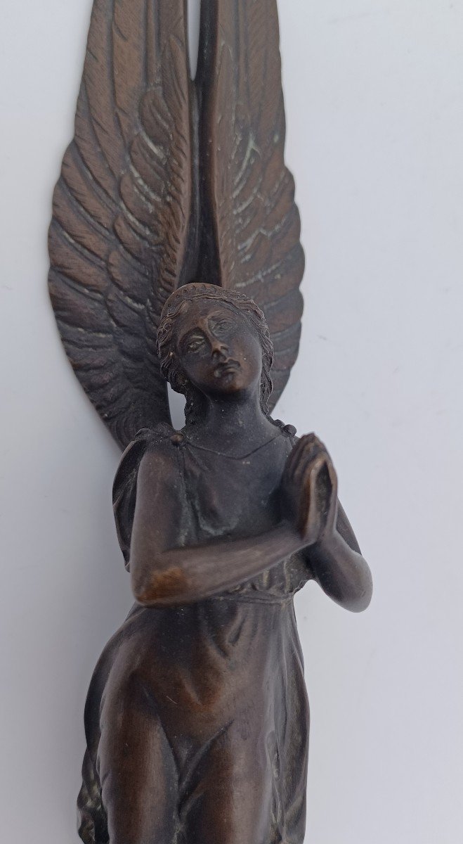 19th Century Bronze And Marble Letter Opener, Praying Angel-photo-4