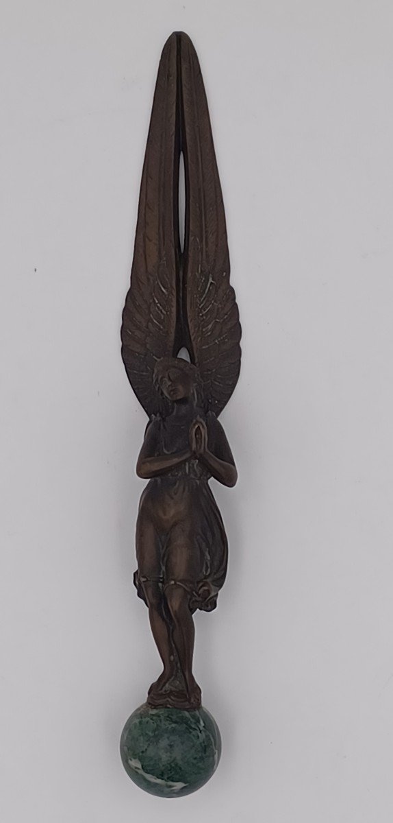 19th Century Bronze And Marble Letter Opener, Praying Angel