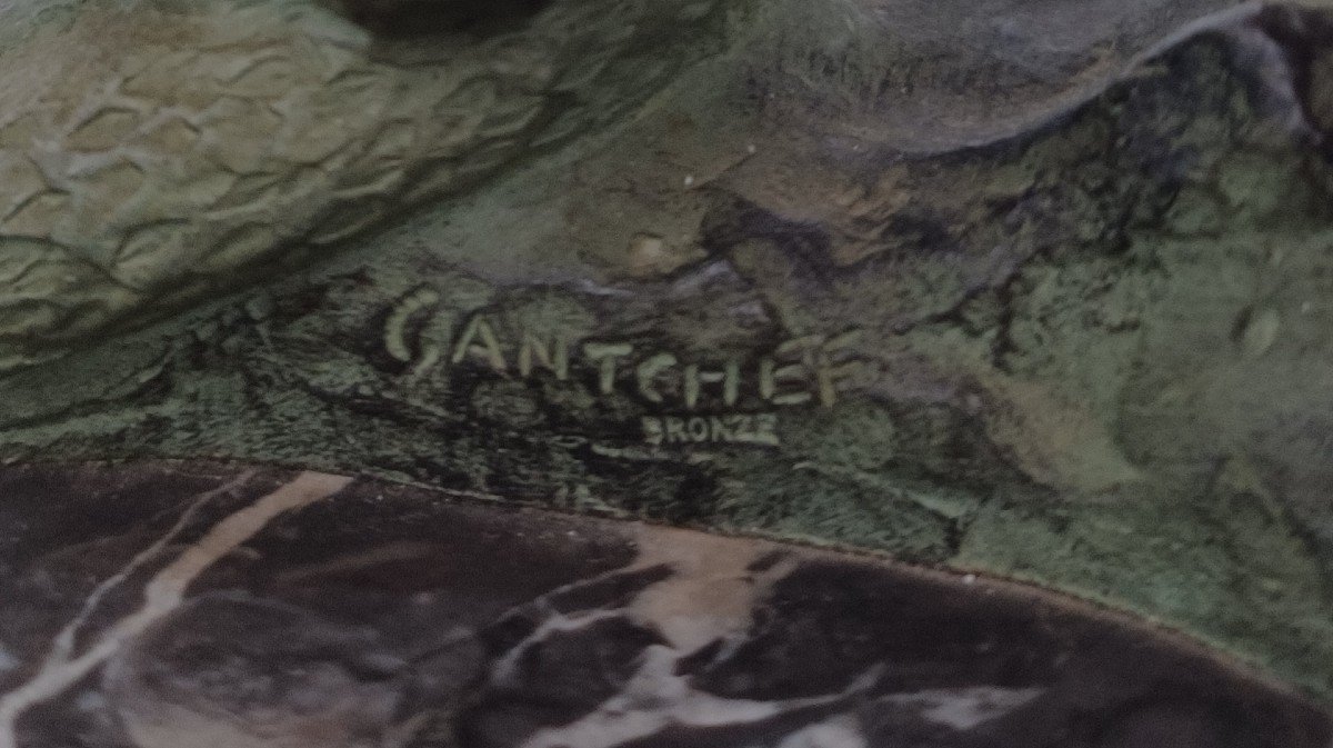 Ganu Gantcheff, Man And Snake, Bronze, Art Deco-photo-1