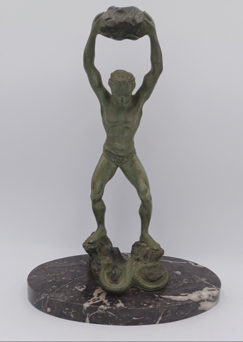 Ganu Gantcheff, Man And Snake, Bronze, Art Deco