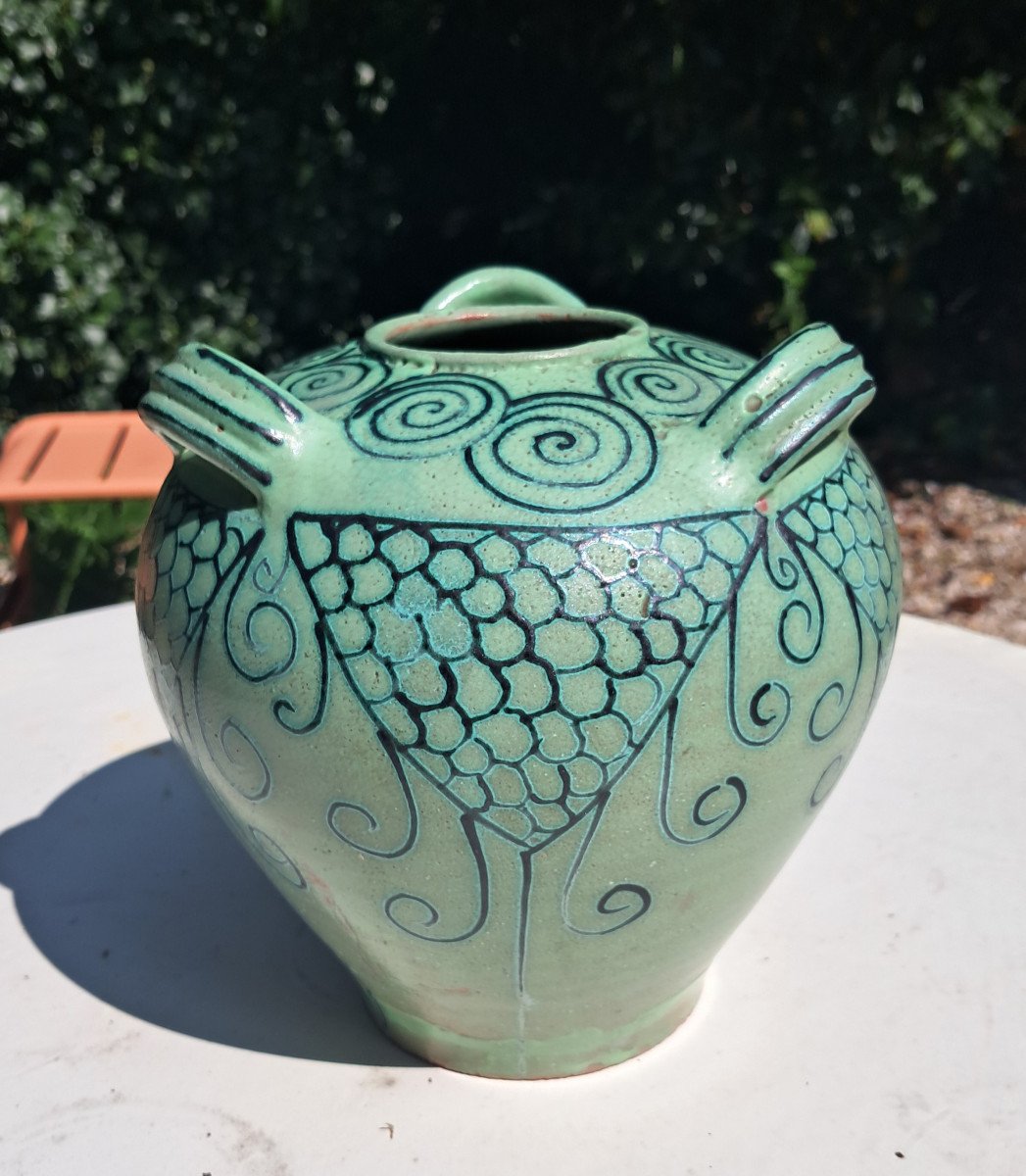 Rare Vase By Jean Leclerc In Vallauris, Art Deco