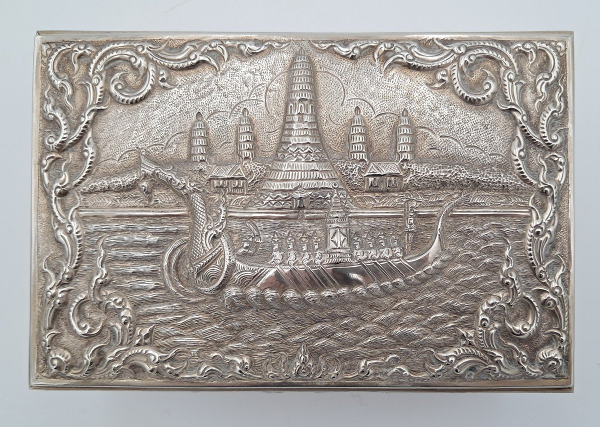Silver Cigar Box, Thailand, 20th Century
