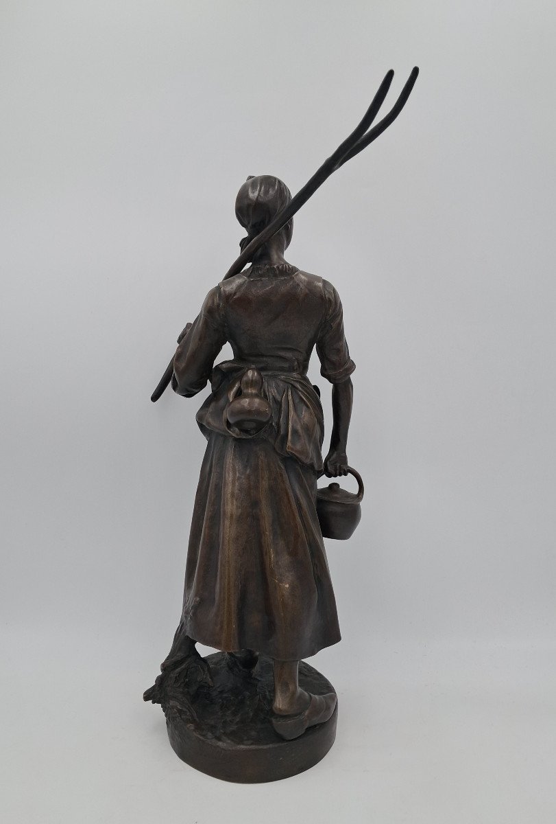 "la Porteuse Aux Champs", Bronze Par Henri  Bouillon (1864-1934), Hauteur 37cm, ca 1900-photo-3