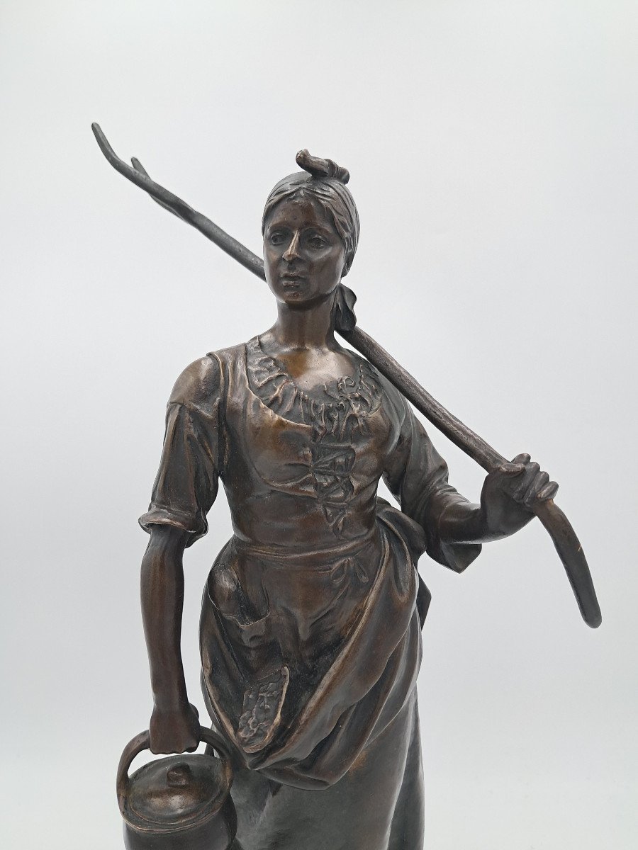 "la Porteuse Aux Champs", Bronze Par Henri  Bouillon (1864-1934), Hauteur 37cm, ca 1900-photo-1