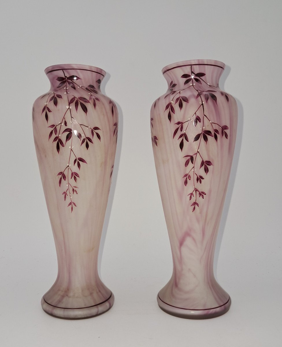 Pair Of Enamelled Vases, Ca 1900-photo-2