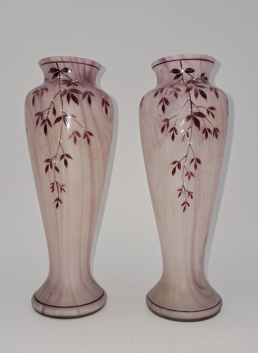 Pair Of Enamelled Vases, Ca 1900