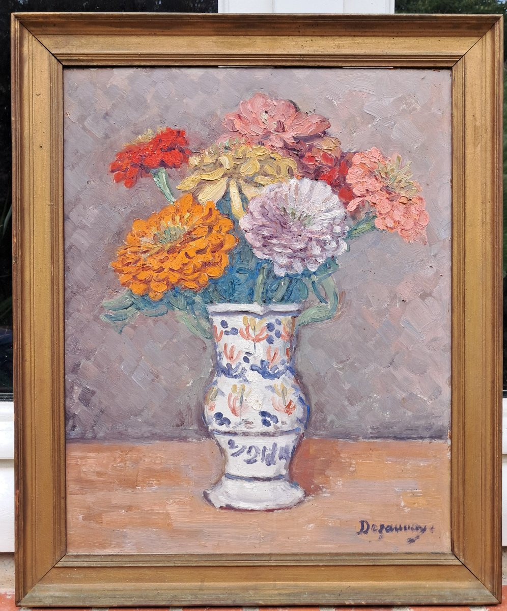 Emile Dezaunay (1854-1938), bouquet, huile sur carton-photo-2