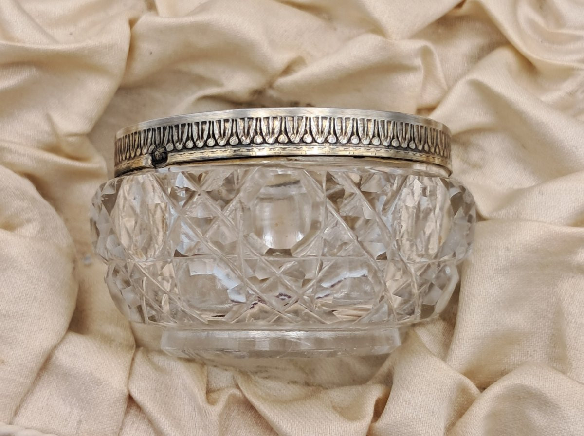 Coffret de 4 salerons en cristal taillé et argent,  SAGLIER FRERES, fin xixème, ART NOUVEAU-photo-1