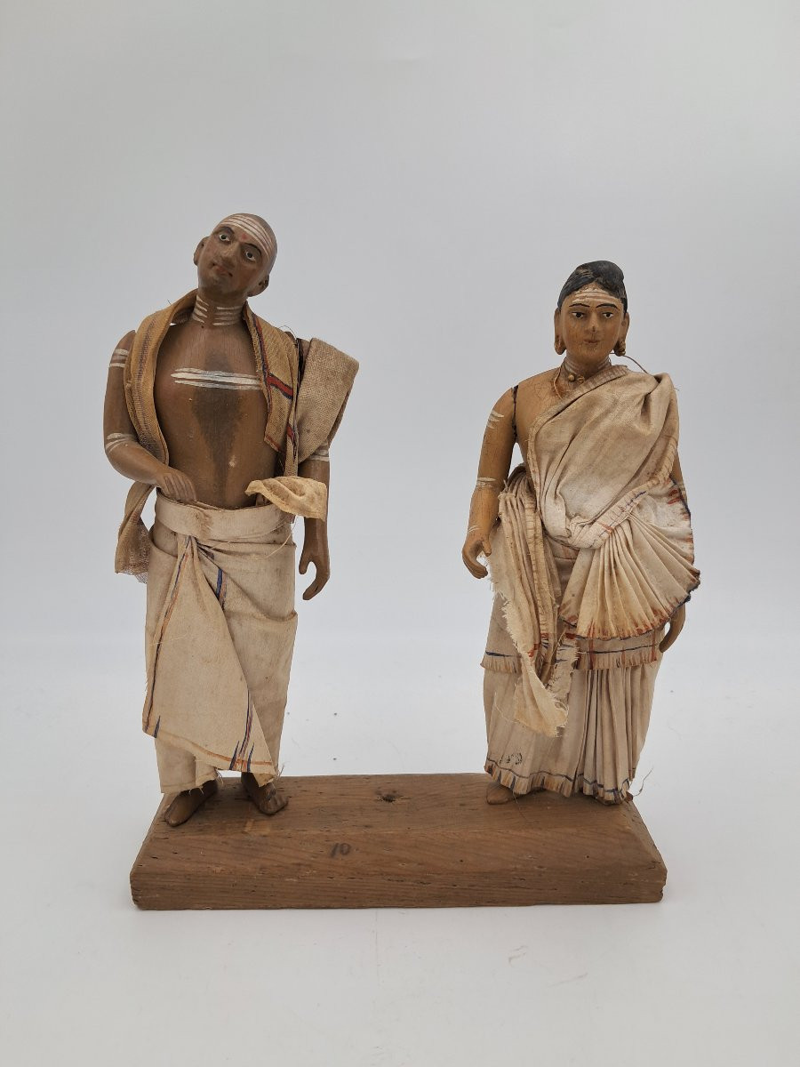  six statuettes en bois sculpté et peint, Inde XIXème, art populaire-photo-4