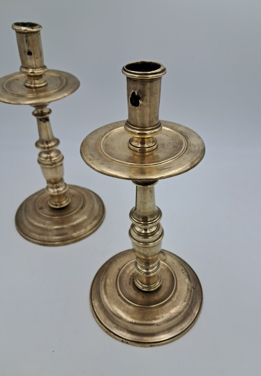 Paire De Bougeoirs à Coupelle XVIIème Siècle, Espagne-photo-2