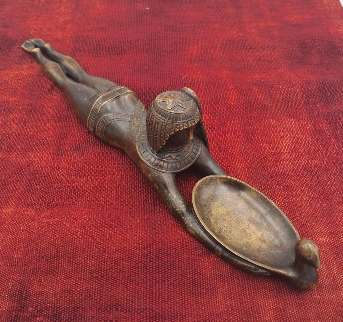 Bronze Pocket Emptier, Art Deco, Reclining Egyptian, Egyptian Revival-photo-3