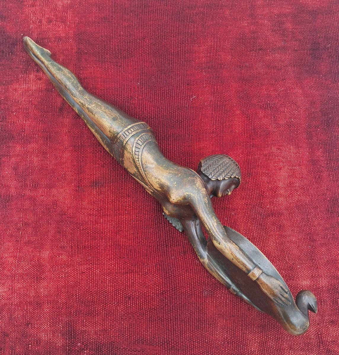 Bronze Pocket Emptier, Art Deco, Reclining Egyptian, Egyptian Revival-photo-4
