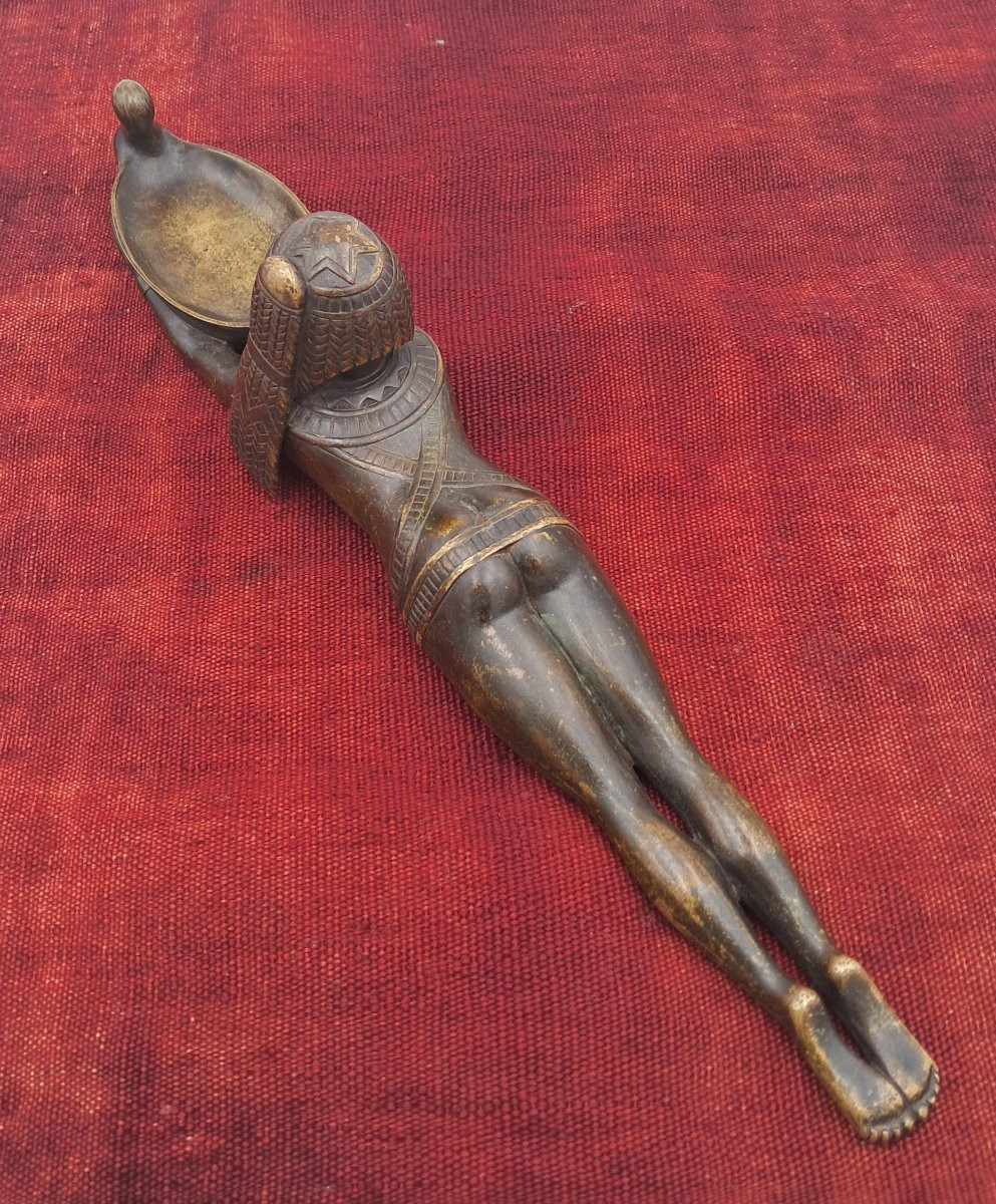 Bronze Pocket Emptier, Art Deco, Reclining Egyptian, Egyptian Revival-photo-2
