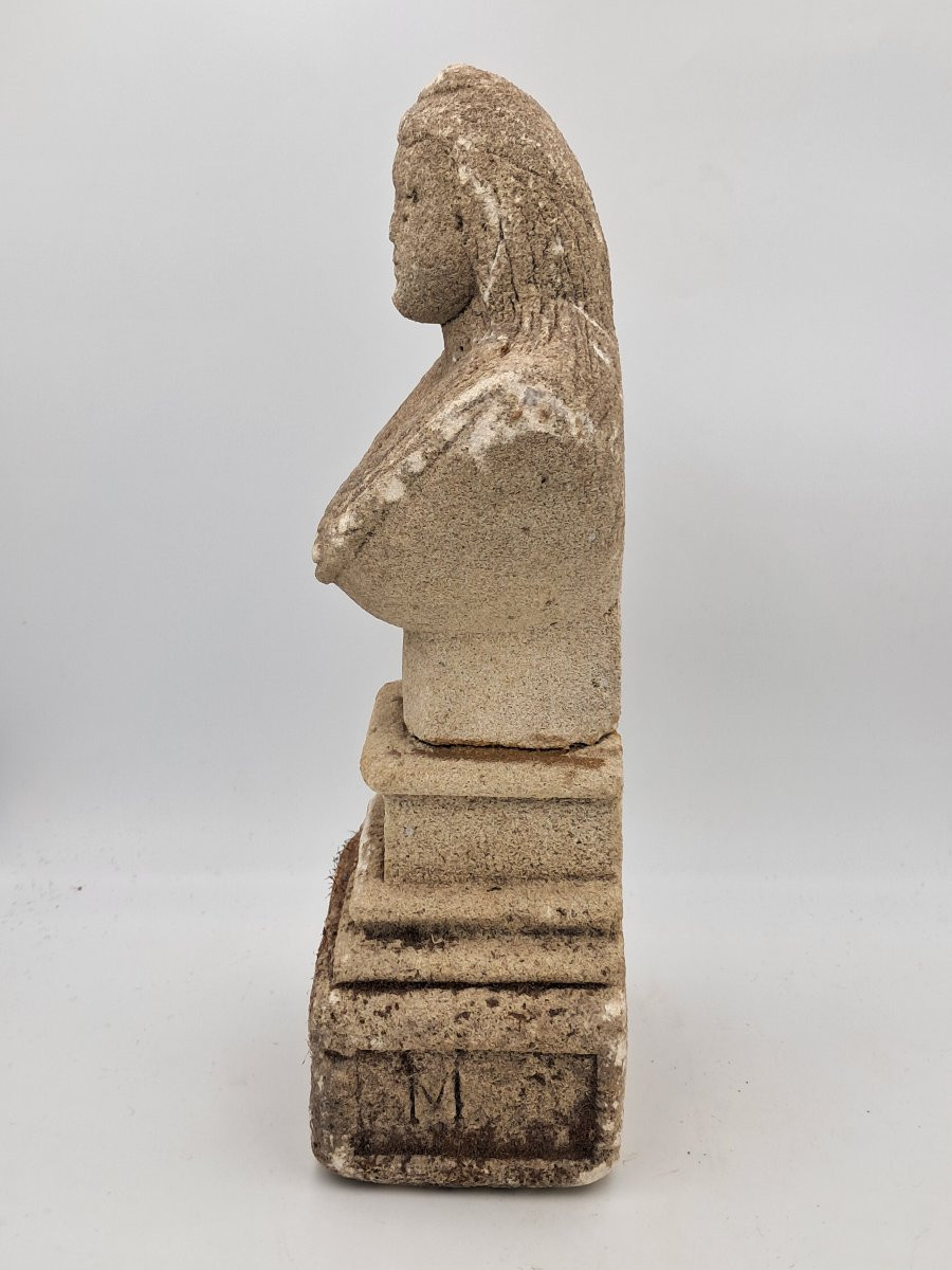 buste de Marianne en pierre sculptée, XIXème, travail d'art populaire-photo-3
