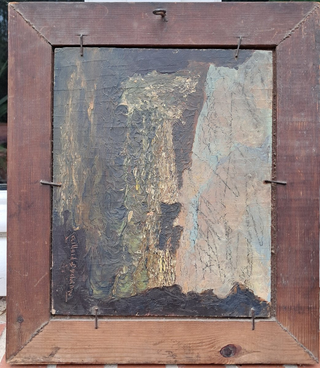 Alexandre GAILLARD-DESCHAMPS, vue d'un port en bretagne et au revers la mer, huile sur panneau-photo-3