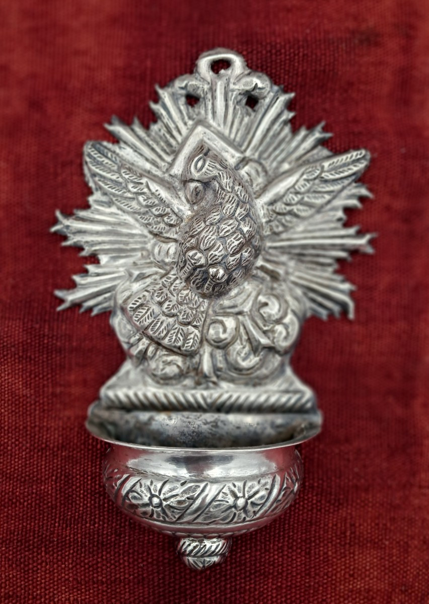 Silver Holy Water Font With A Representation Of The Holy Spirit