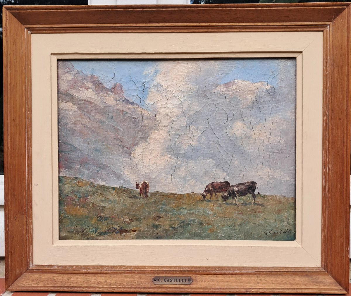 Clément Castelli, Oil On Canvas, Titled "pâturage Au Col De Balme, Mont-blanc"-photo-2