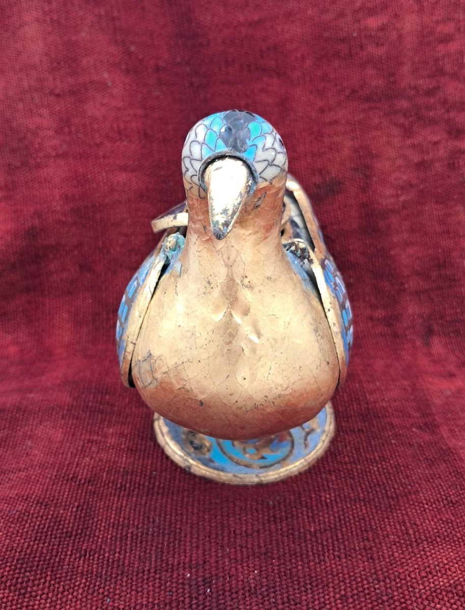 Eucharistic Dove, Peristerium, In Medieval Style, Gilded Metal And Cloisonné Enamels-photo-2