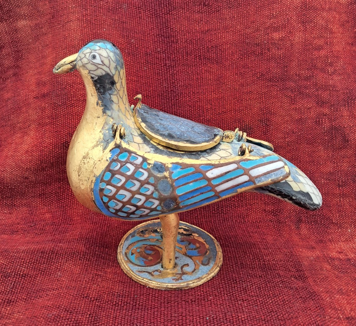 Eucharistic Dove, Peristerium, In Medieval Style, Gilded Metal And Cloisonné Enamels-photo-3