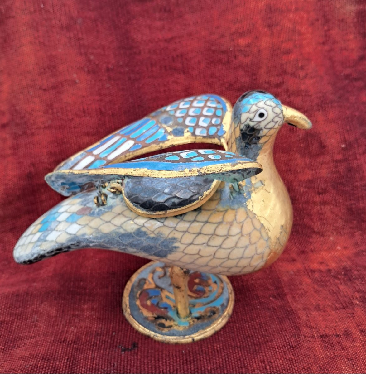Eucharistic Dove, Peristerium, In Medieval Style, Gilded Metal And Cloisonné Enamels-photo-4