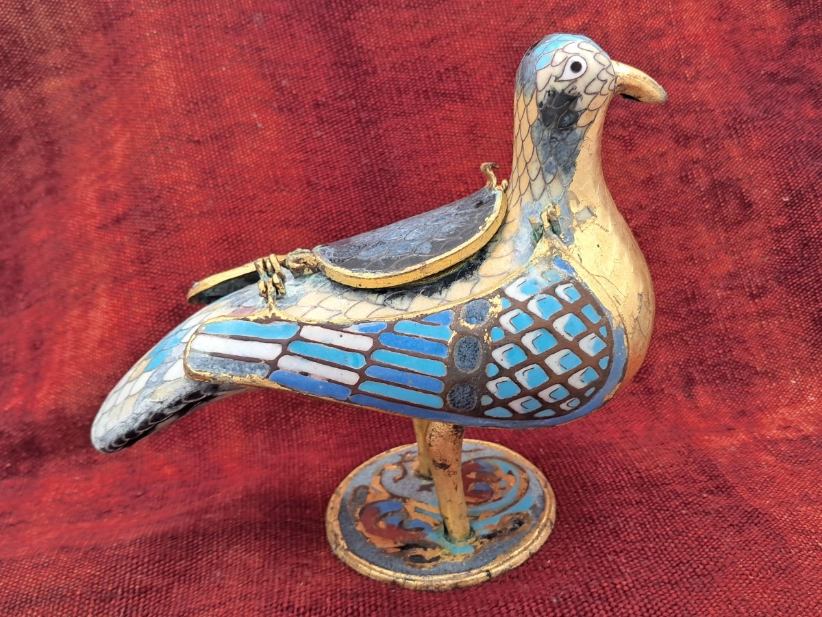 Eucharistic Dove, Peristerium, In Medieval Style, Gilded Metal And Cloisonné Enamels