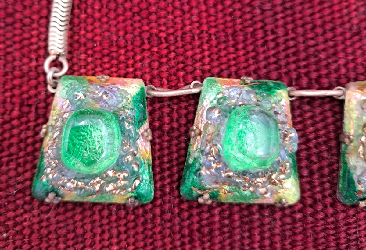 Camille Fauré à Limoges, collier à cinq éléments émaillés-photo-2