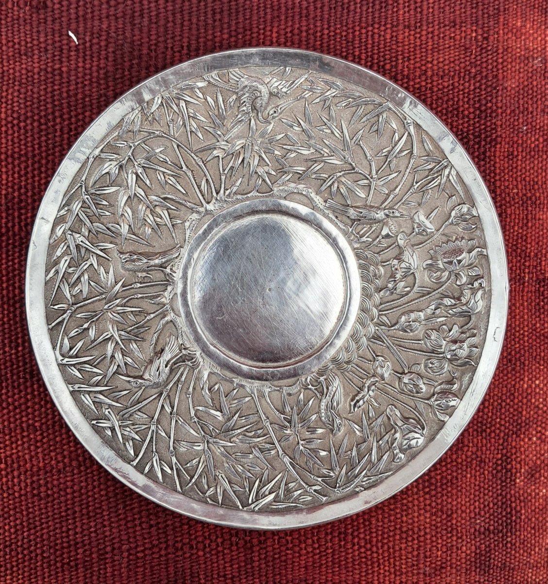 Silver Cup And Saucer, China Late 19th Century-photo-2