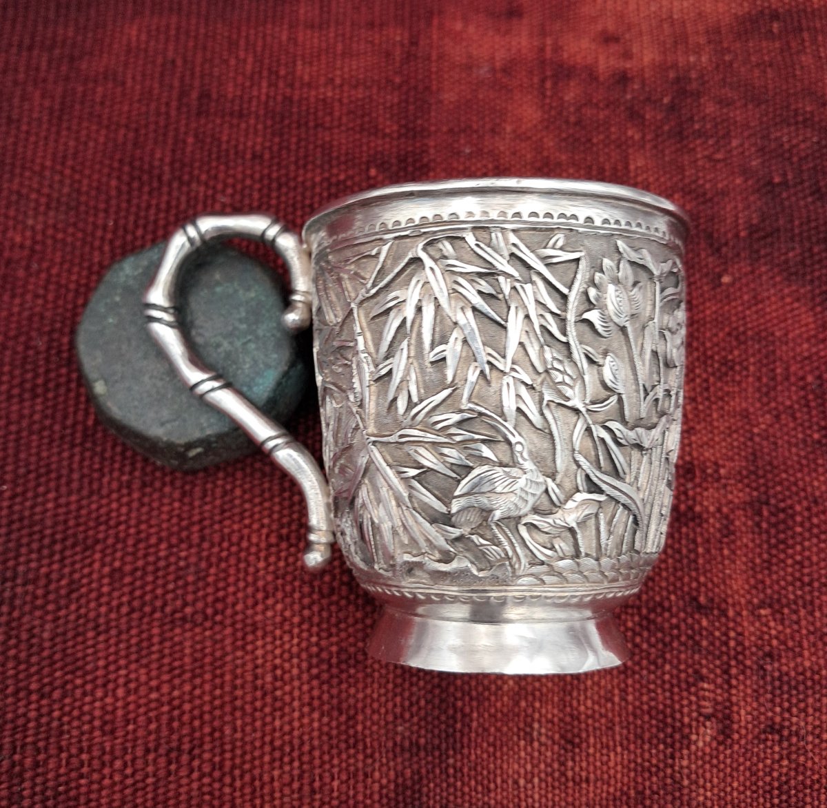 Silver Cup And Saucer, China Late 19th Century-photo-2