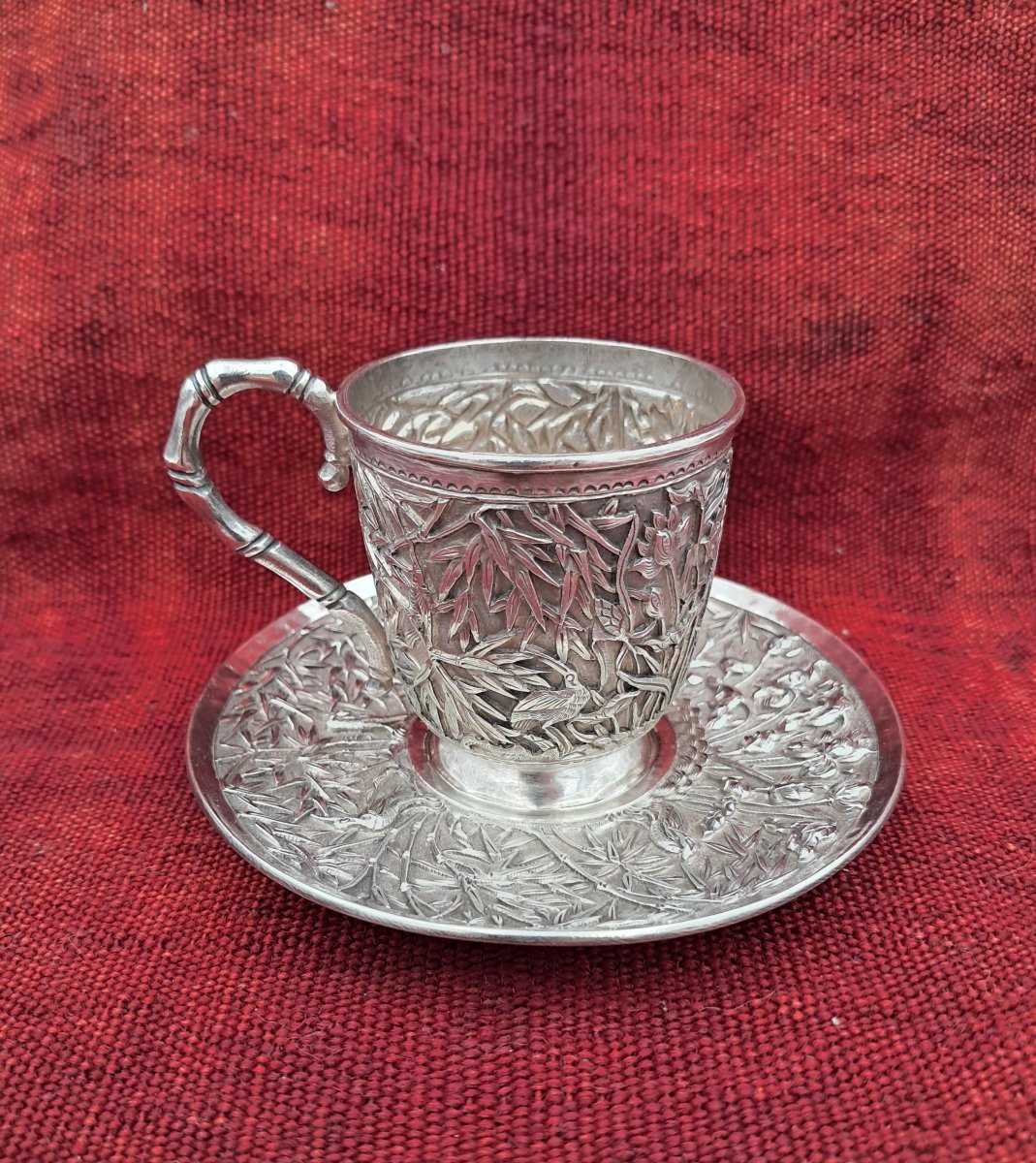 Silver Cup And Saucer, China Late 19th Century