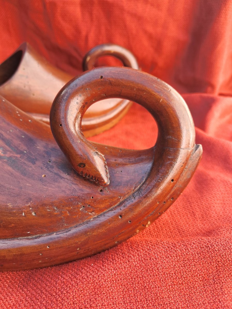 paire de sabots en bois sculpté, serpent et cœur, art populaire, XIXème-photo-2