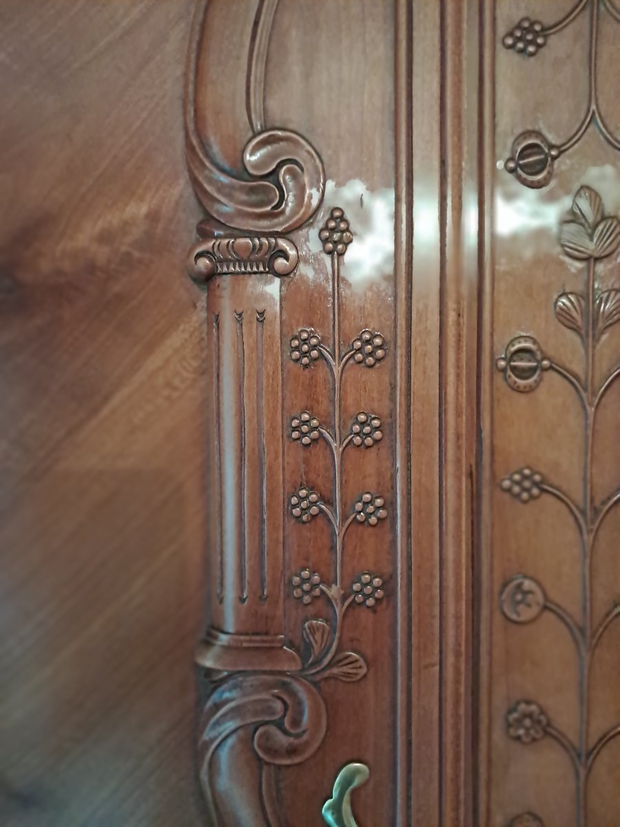 Armoire rennaise en merisier, signée et datée 1860, Rennes-photo-3