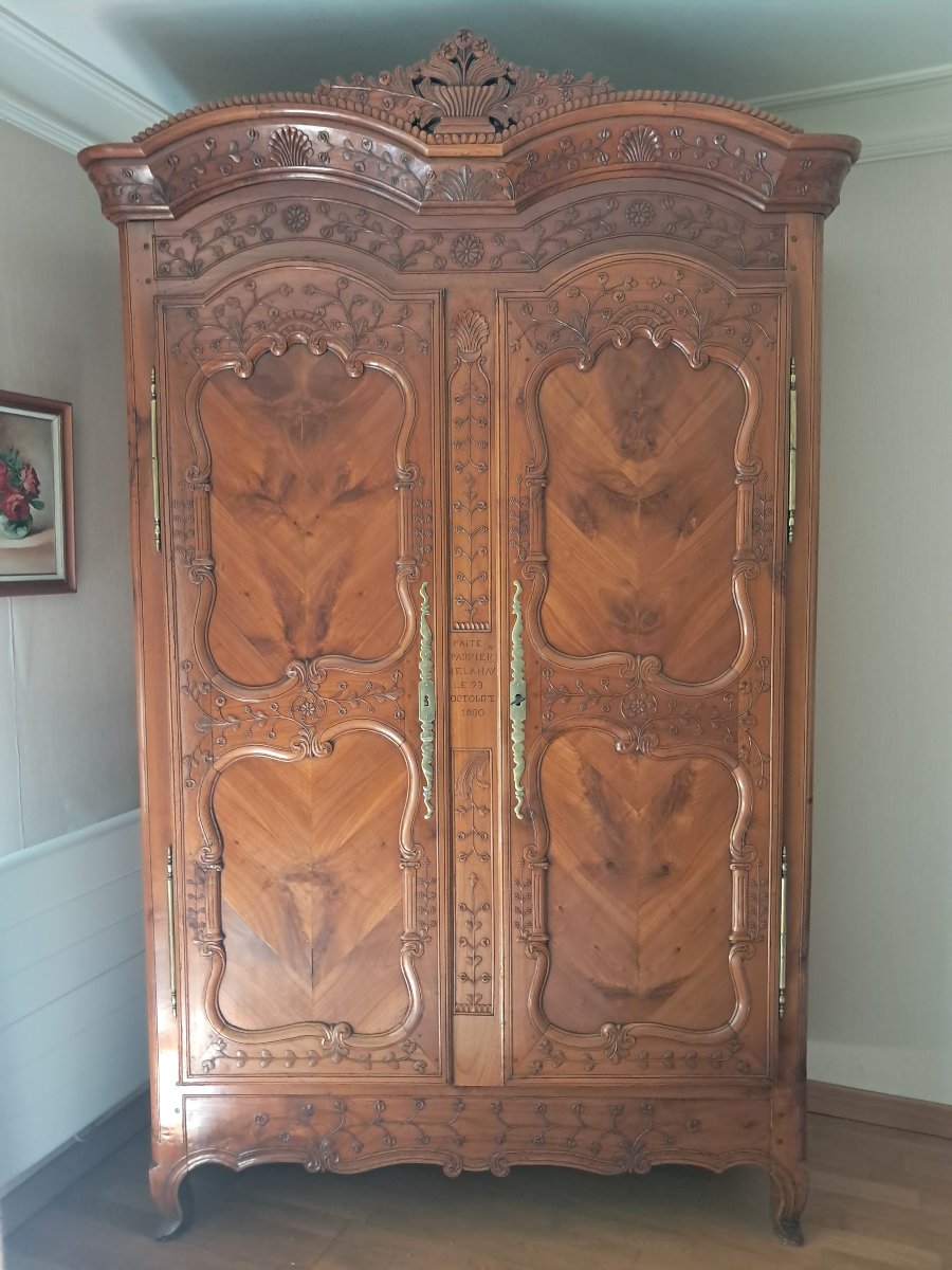 Rennes-style Cherry Wood Cabinet, Signed And Dated 1860, Rennes