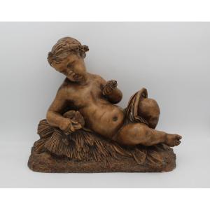 Putti en Terre Cuite Dans Le Goût de André-Jean Lebrun, XIXème