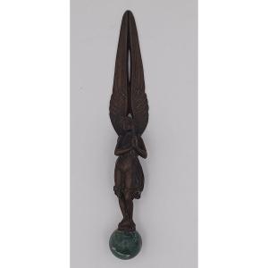 19th Century Bronze And Marble Letter Opener, Praying Angel