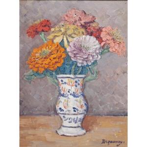Emile Dezaunay (1854-1938), Bouquet, Oil On Cardboard