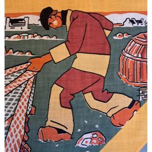 Foulard par Geo Fourrier, Bretagne, Art deco, marins-pécheurs