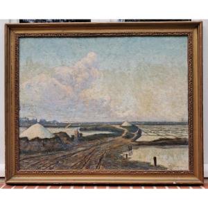 Yves Baillergeau (1881-1959), marais salants à Batz sur mer, huile sur toile signée