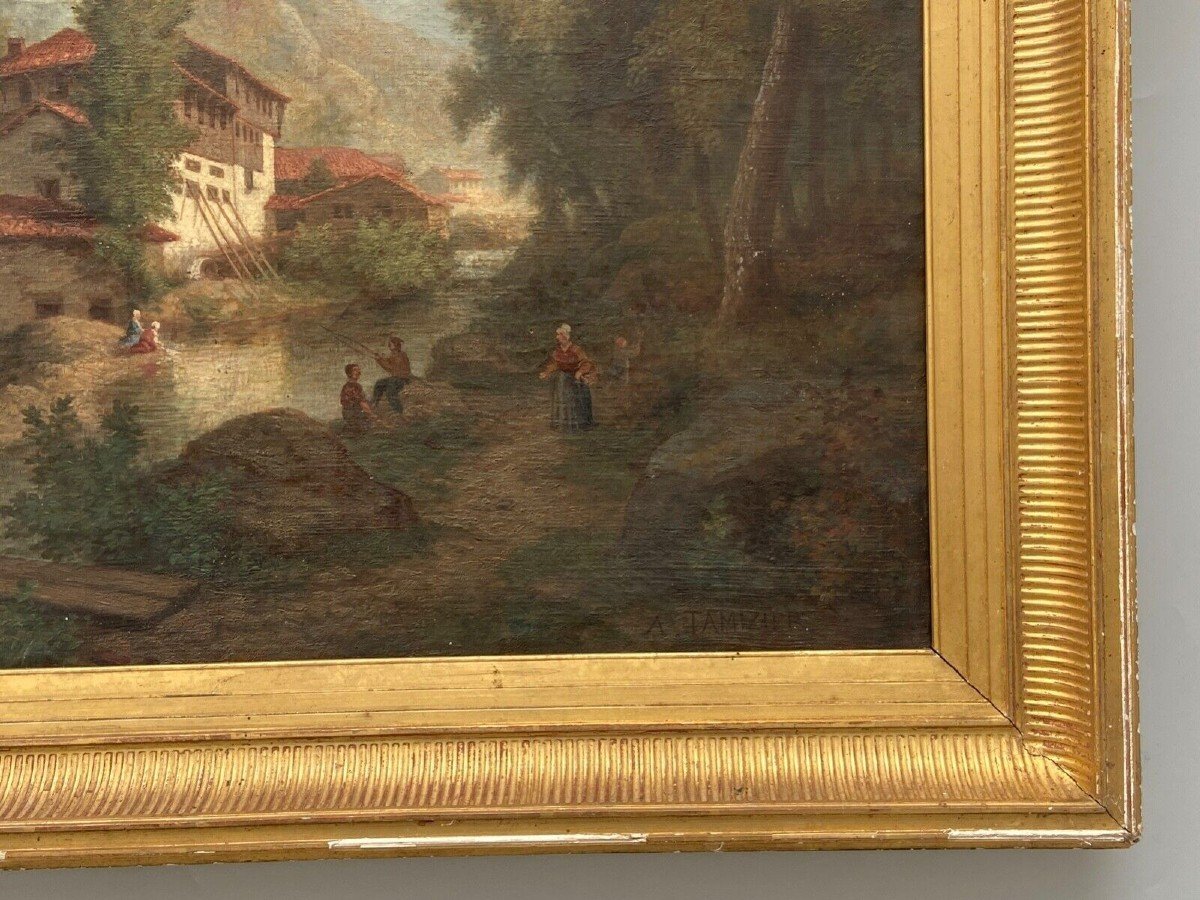 Oil On Canvas Claude Auguste Tamizier Nineteenth Riviere Frame Palmettes-photo-3