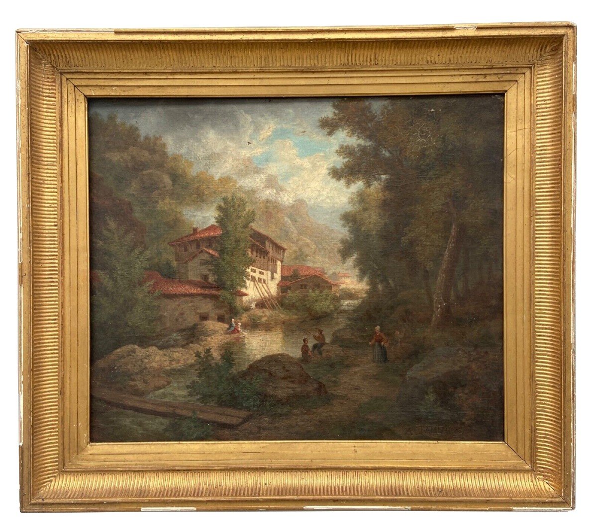 Oil On Canvas Claude Auguste Tamizier Nineteenth Riviere Frame Palmettes