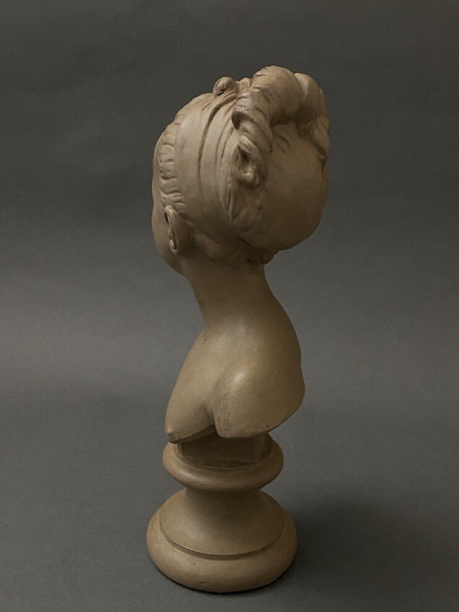 D After Jean-antoine Houdon Bust Of Louise Brongniart Terracotta Patina-photo-3