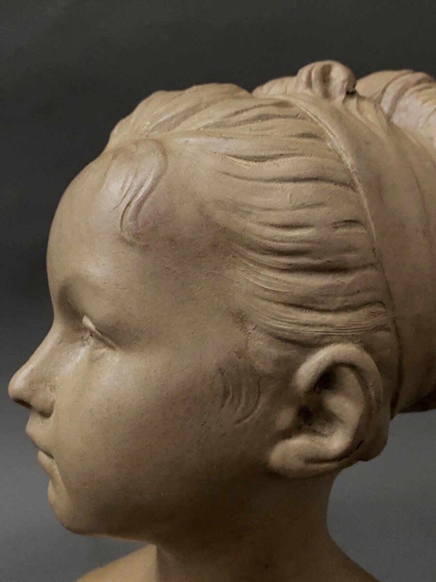 D After Jean-antoine Houdon Bust Of Louise Brongniart Terracotta Patina-photo-7