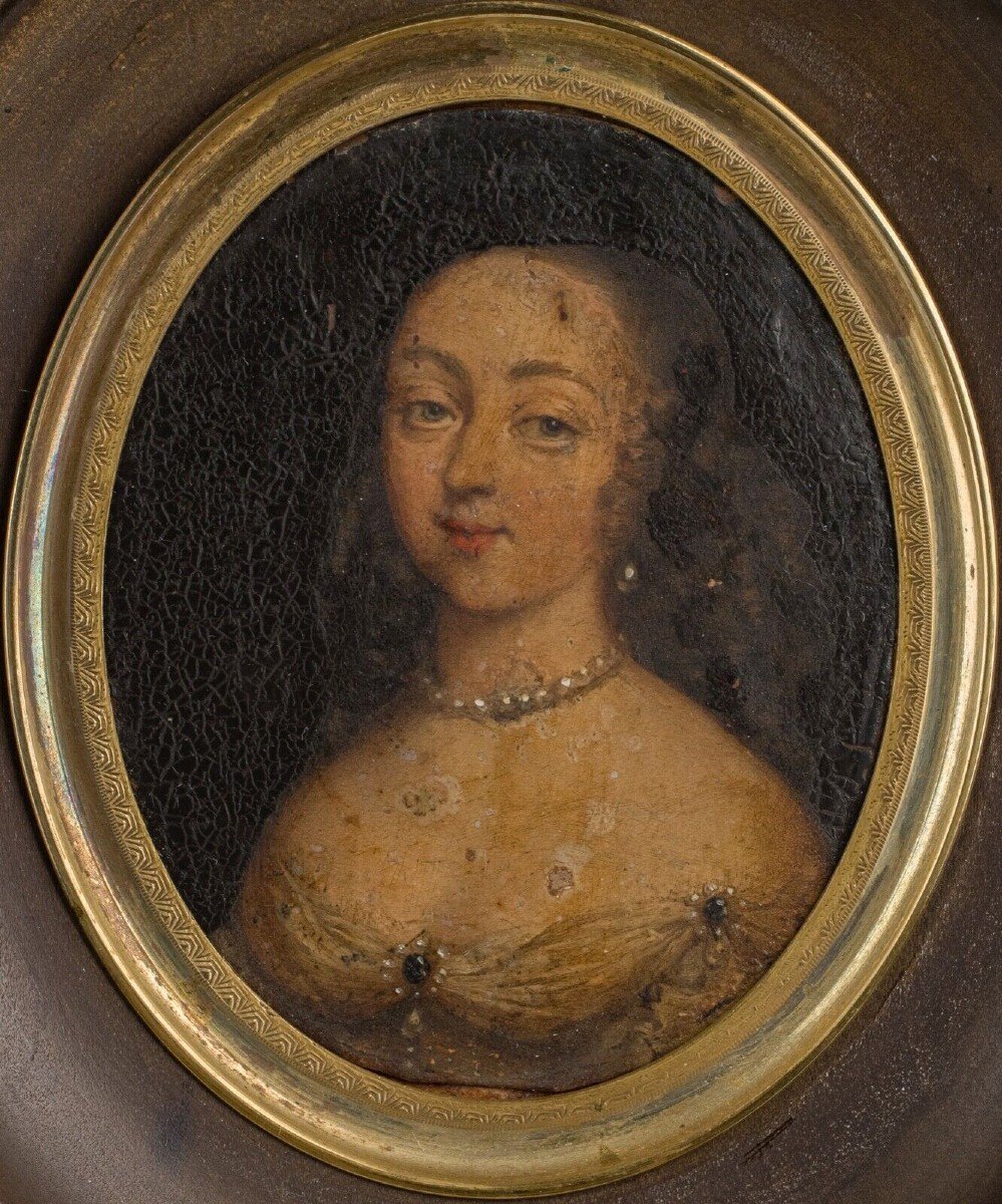 Miniature Portrait De Femme En Costume Epoque Louis XV Cadre Bois-photo-3