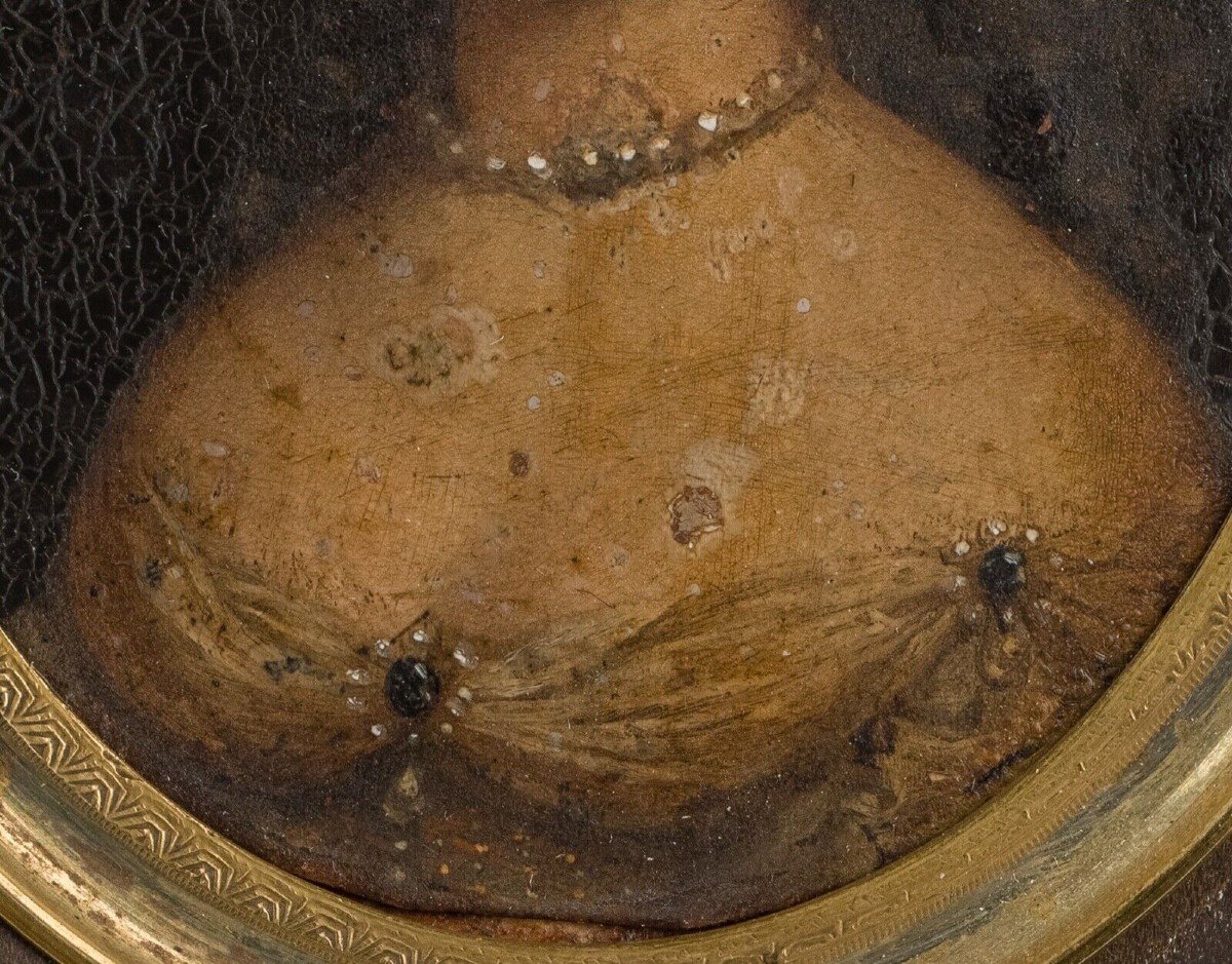 Miniature Portrait De Femme En Costume Epoque Louis XV Cadre Bois-photo-1