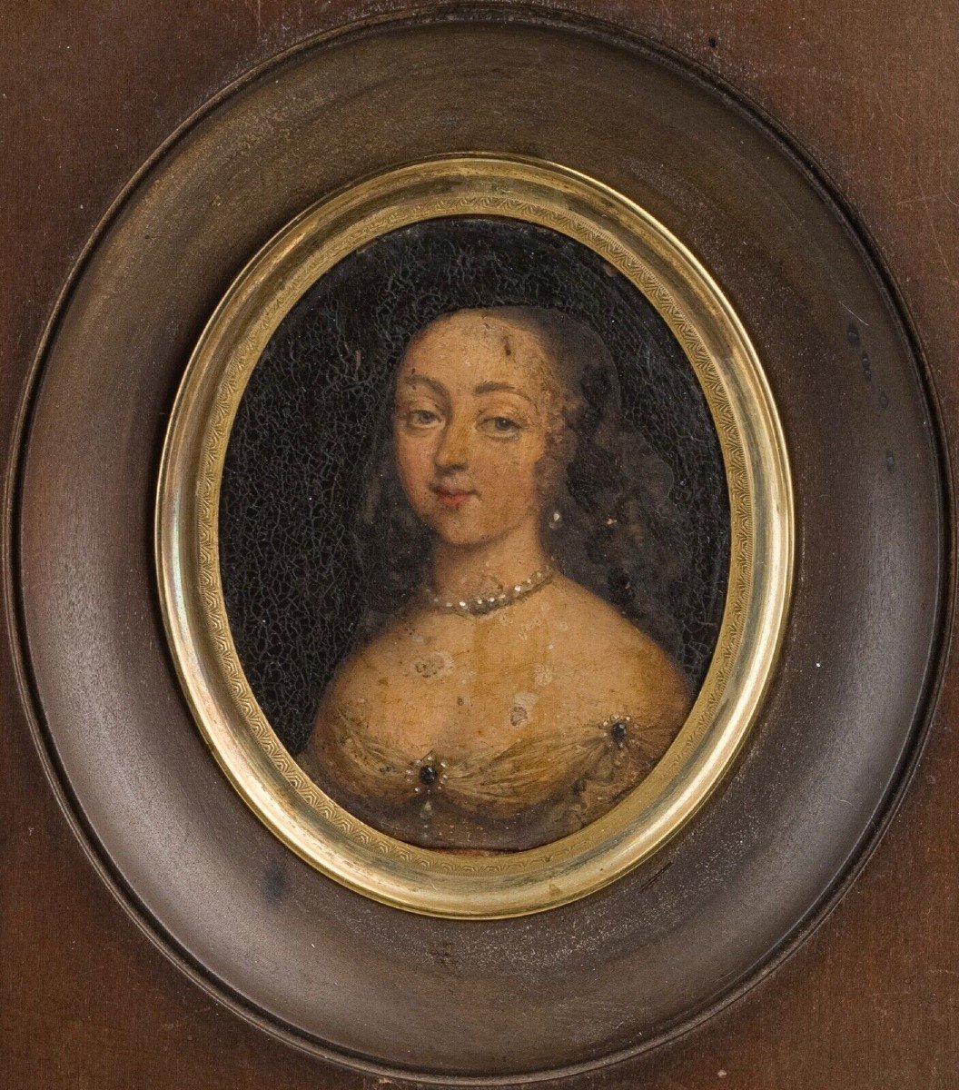 Miniature Portrait De Femme En Costume Epoque Louis XV Cadre Bois