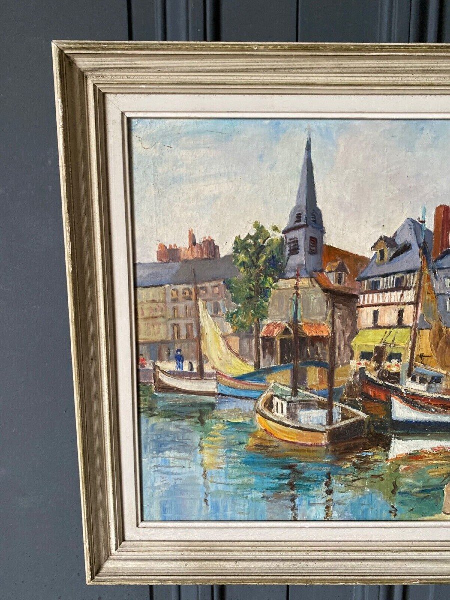 Oil On Canvas By Yves Auger Representing The Port Of Aix Les Bains Twentieth-photo-2