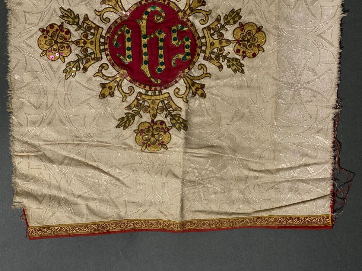 Tissu liturgique ancien Broderie au fil d'or-photo-3