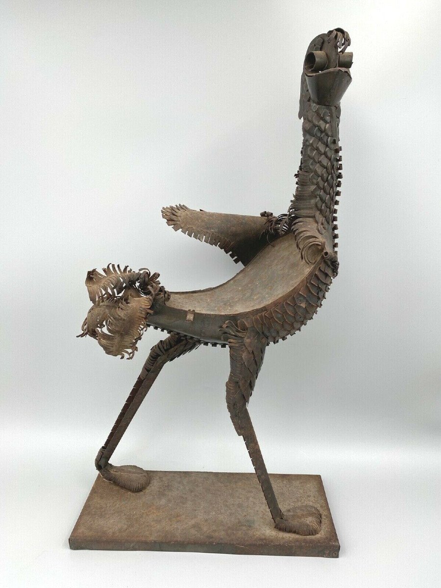 Sculpture Long Legs By Léon Masson Rooster Metal 1970